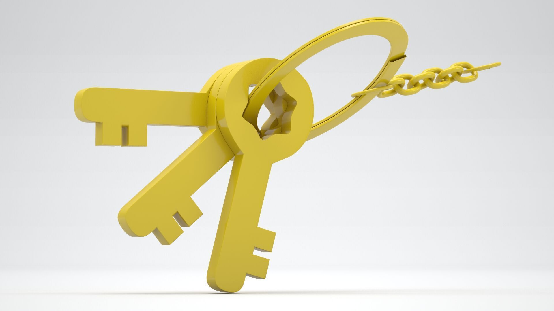 Keychain with Plastic Yellow Keys 3D model_1