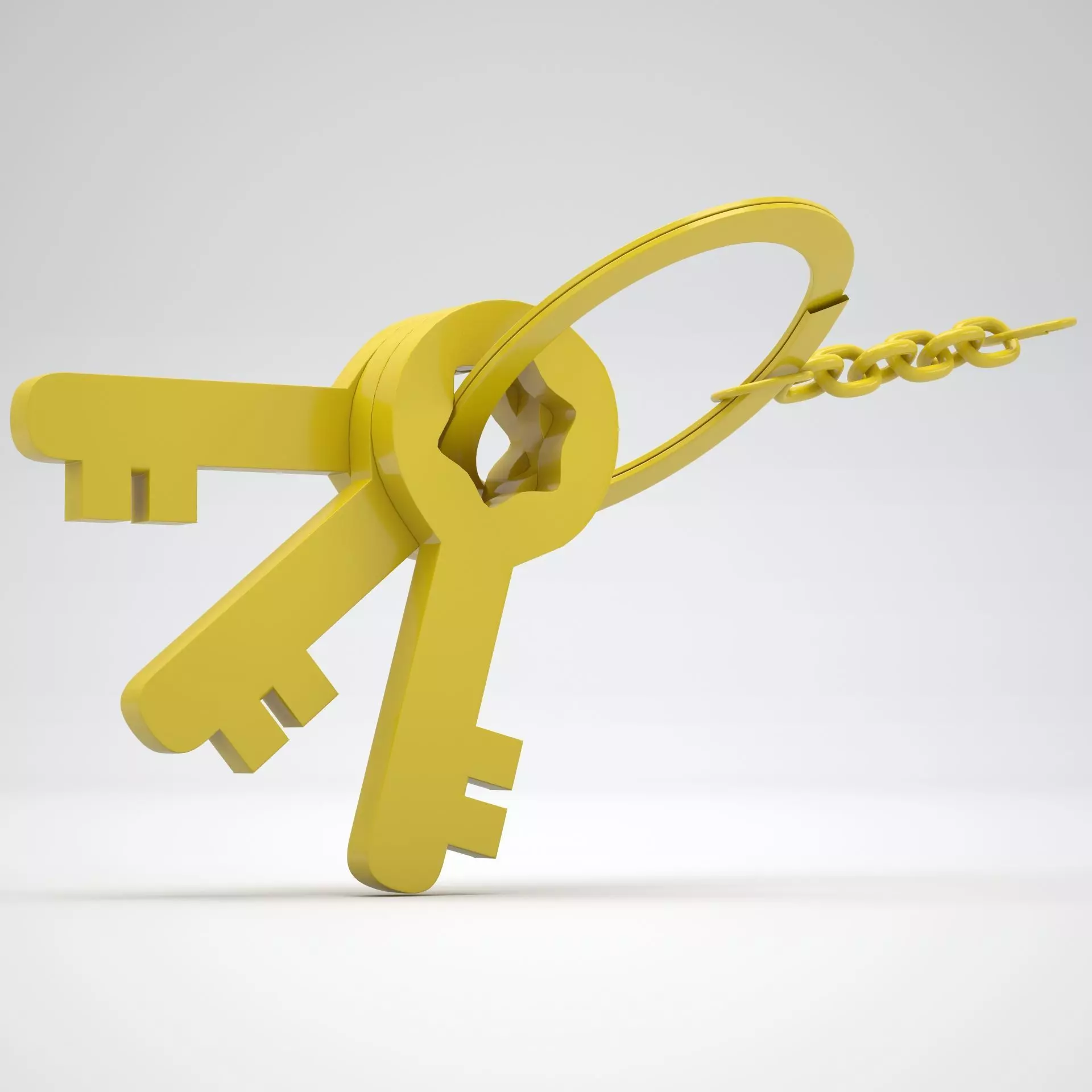 Keychain with Plastic Yellow Keys 3D model_0