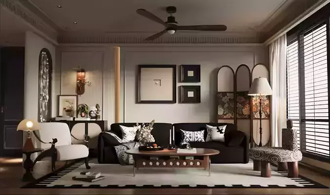 French antique furniture in the living room 3D model