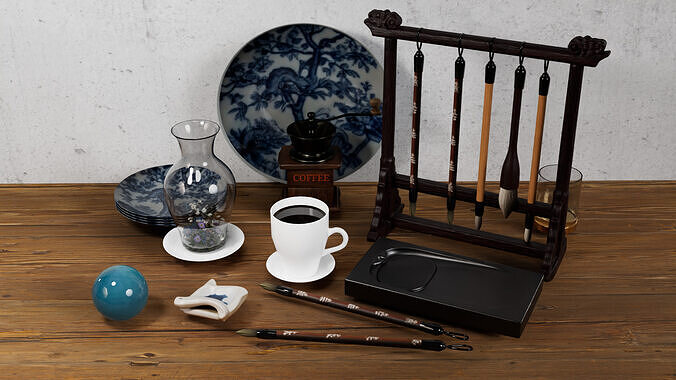 TraditionalStationery CoffeeElements 3DModel Low-poly 3D model