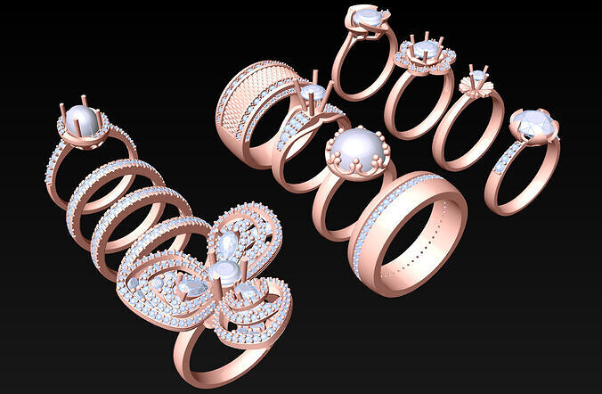 11  Womens Ring - Collection 3d Ring Jewellery Models bulk- AW01 3D print model