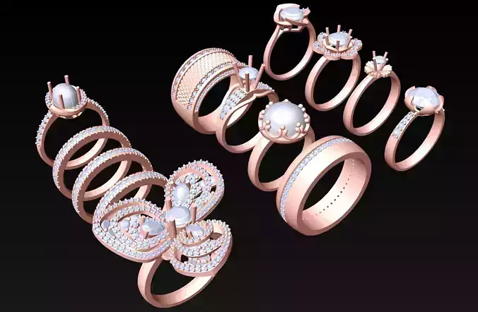 11  Womens Ring - Collection 3d Ring Jewellery Models bulk- AW01
