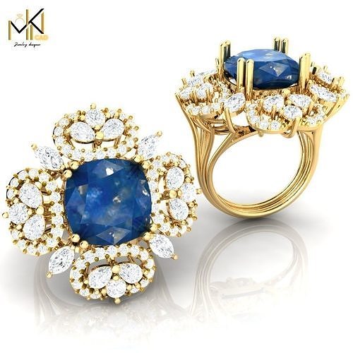 Luxury Sapphire and Diamond Cluster Gold Ring   JEWELRY 3D print model