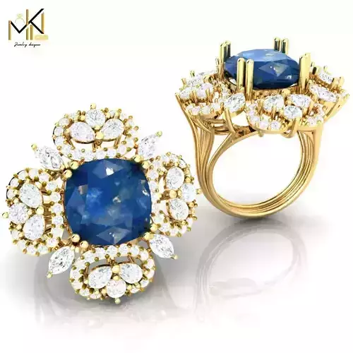 Luxury Sapphire and Diamond Cluster Gold Ring   JEWELRY 3D print model