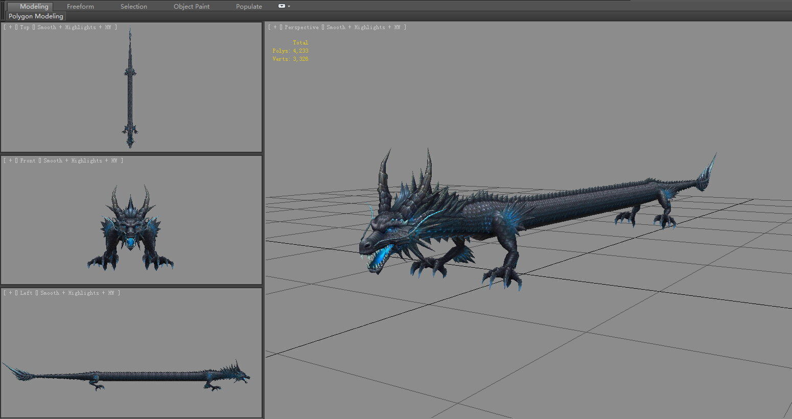 Black Dragon - Loong Low-poly 3D model_5