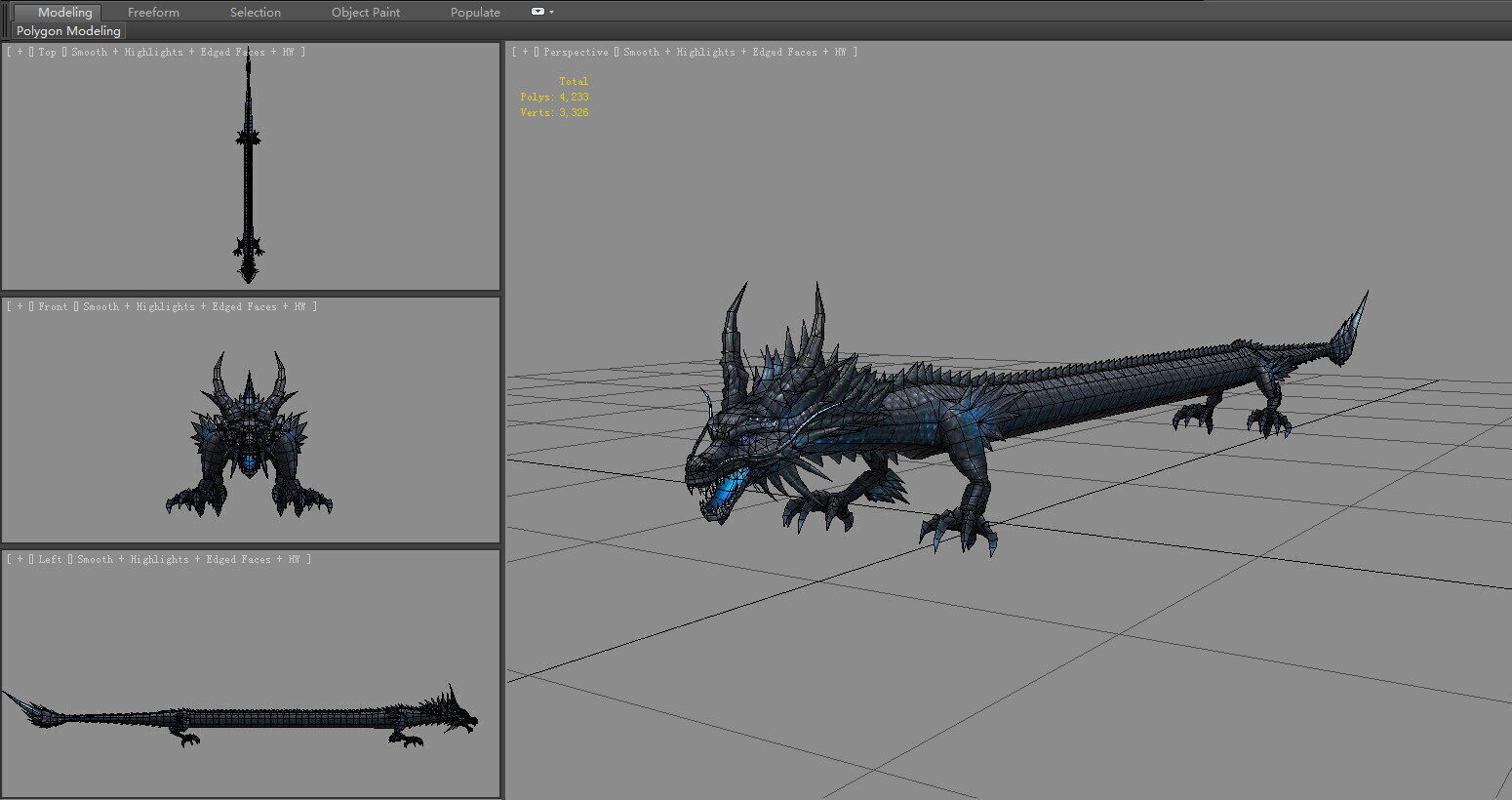 Black Dragon - Loong Low-poly 3D model_6