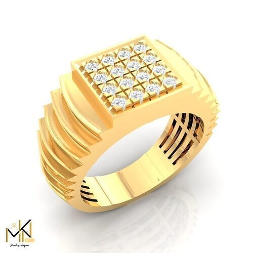 Gold Mens Ring with Diamond Grid   Jewelry  3D print model