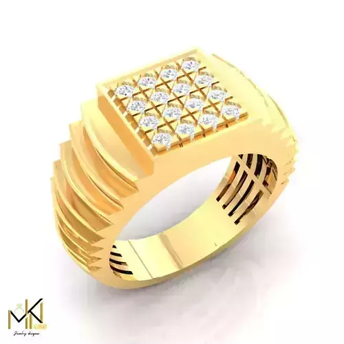 Gold Mens Ring with Diamond Grid   Jewelry 