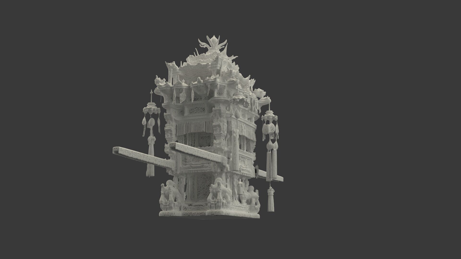 Chinese wooden wedding sedan figure Low-poly 3D model_7