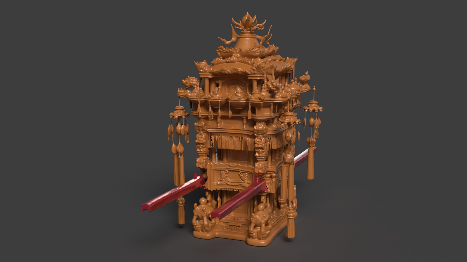 Chinese wooden wedding sedan figure Low-poly 3D model_3