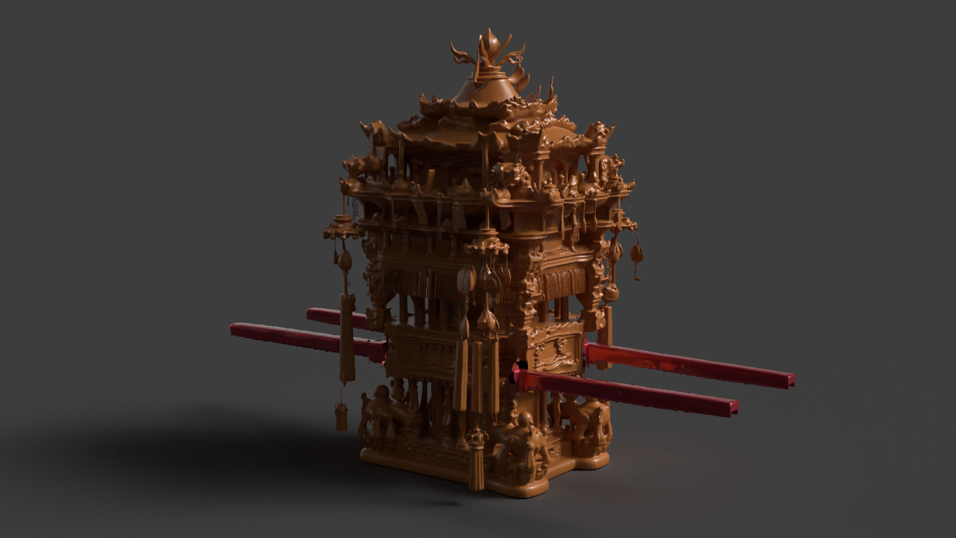 Chinese wooden wedding sedan figure Low-poly 3D model_5