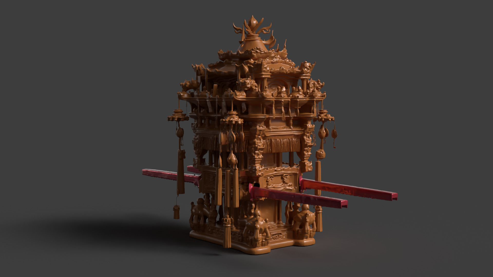 Chinese wooden wedding sedan figure Low-poly 3D model_4