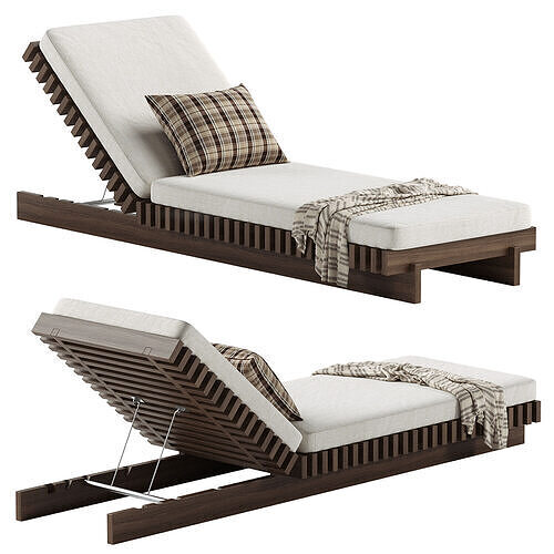 Taiko Stained Teak Outdoor Sun Lounger 3D model