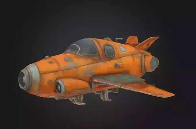 rusty spaceship cartoon stylized futuristic