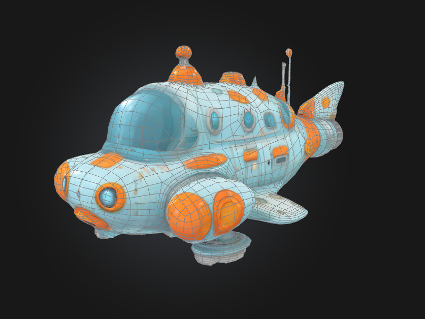 rusty spaceship cartoon stylized futuristic 3D model_1