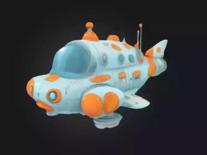 rusty spaceship cartoon stylized futuristic