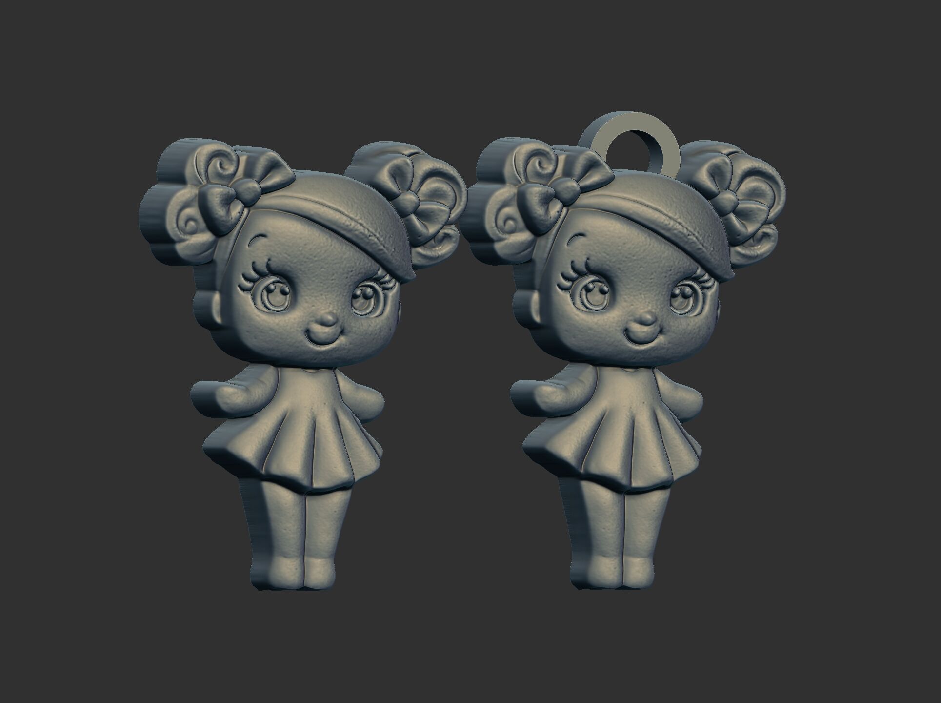 cute girl with bun hair keychain model 3D print model_12