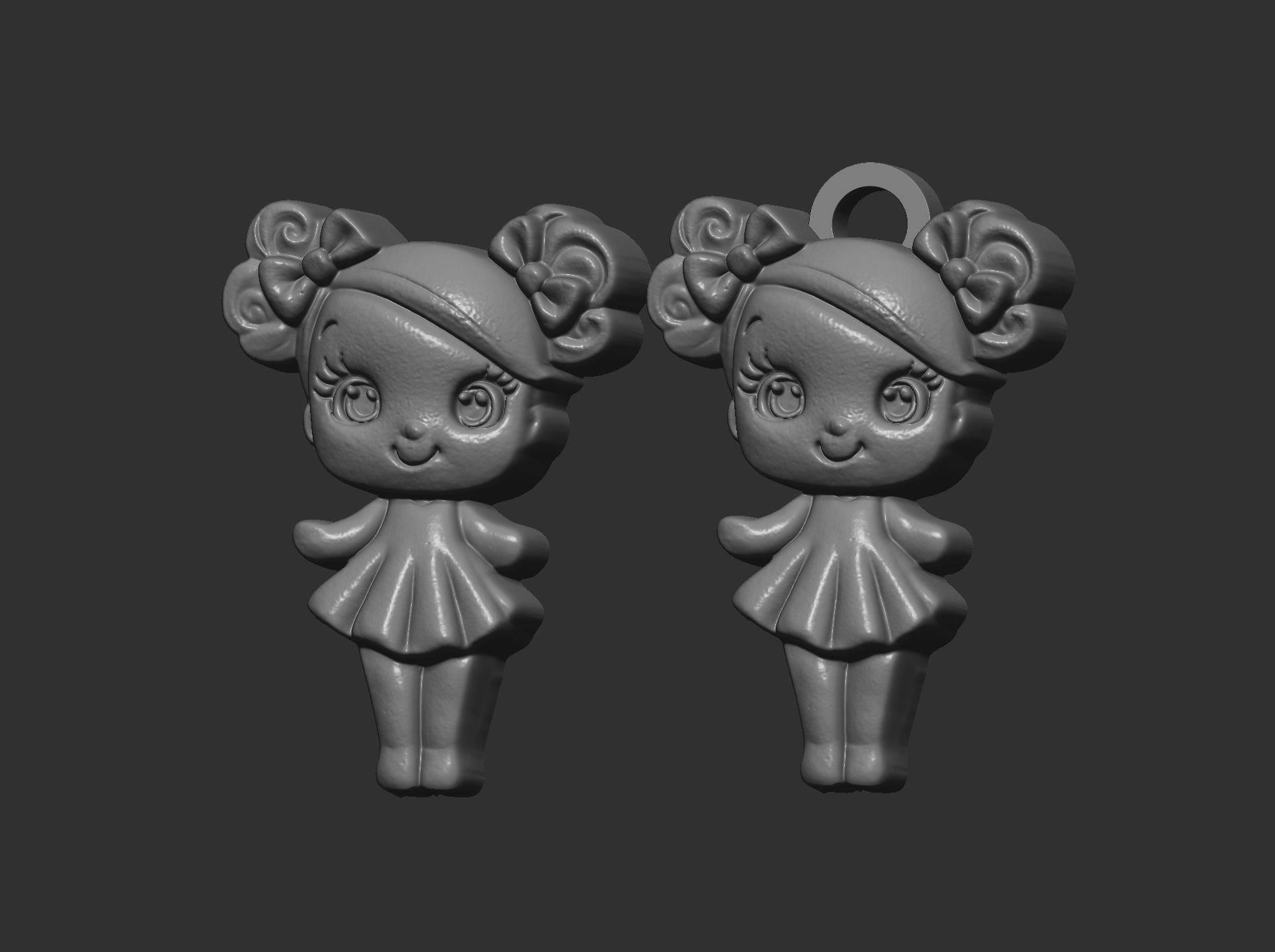 cute girl with bun hair keychain model 3D print model_8