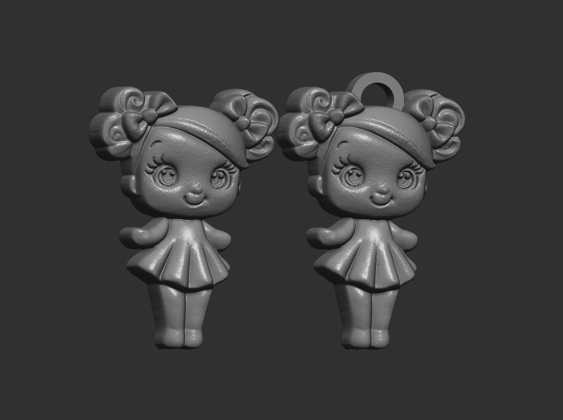 cute girl with bun hair keychain model 3D print model_7