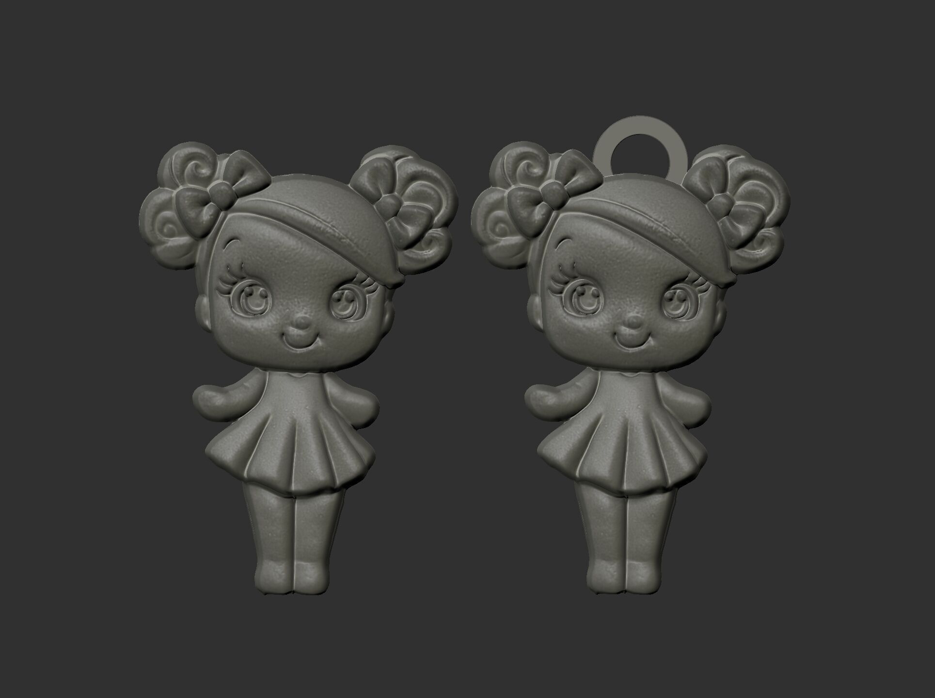 cute girl with bun hair keychain model 3D print model_4