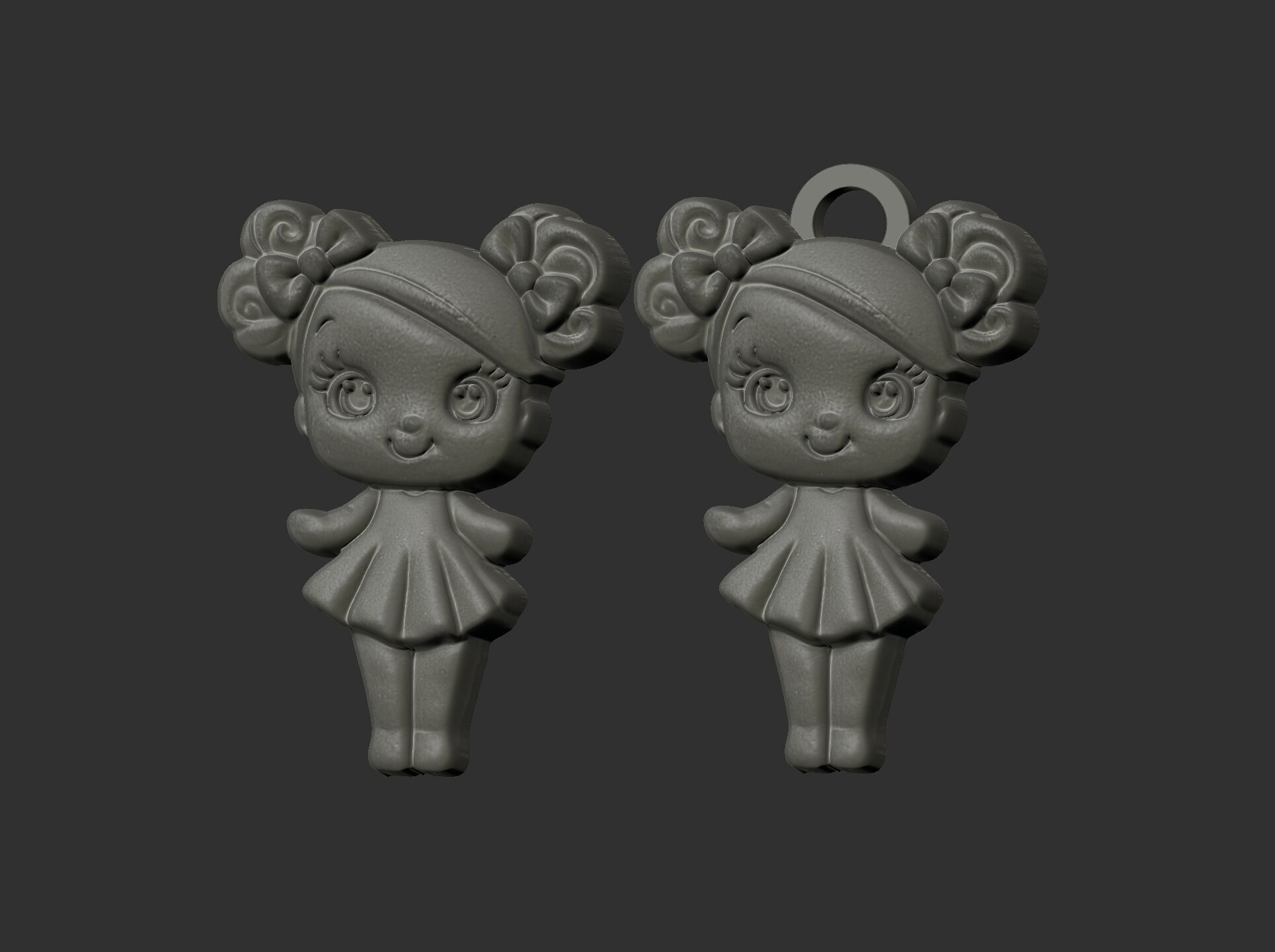 cute girl with bun hair keychain model 3D print model_3