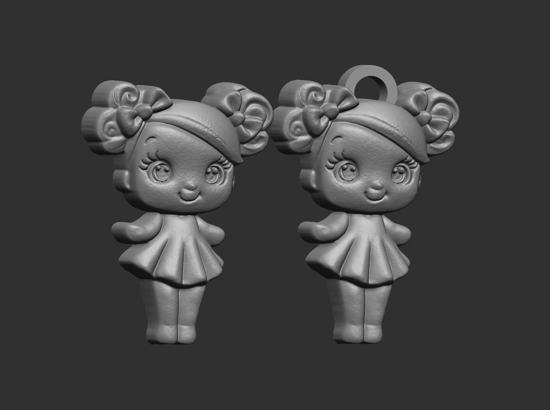 cute girl with bun hair keychain model 3D print model_11