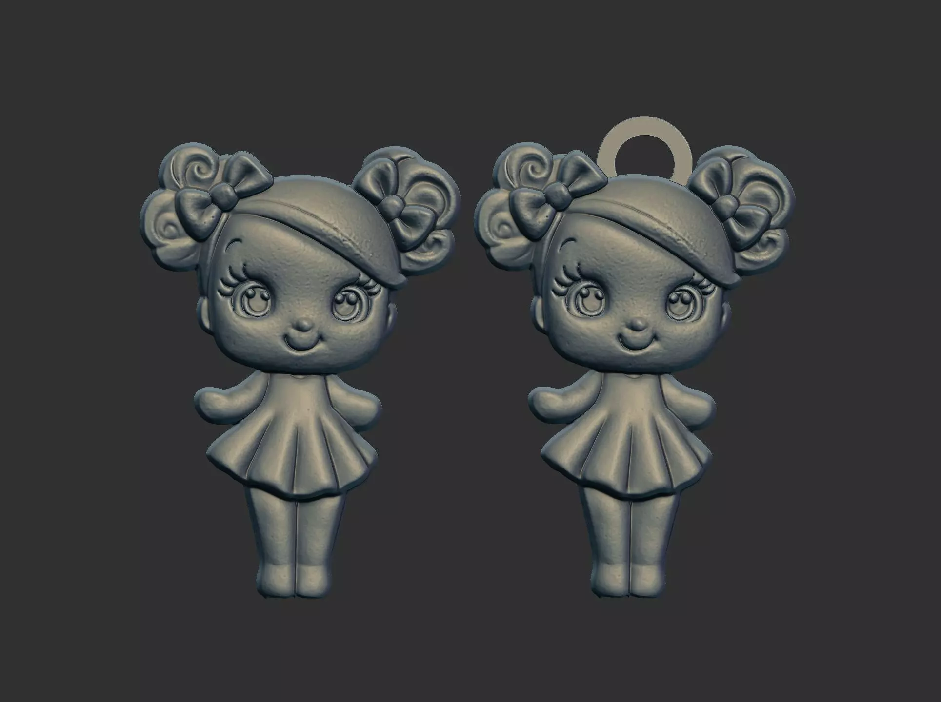 cute girl with bun hair keychain model 3D print model_0