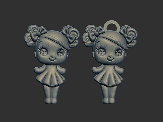 cute girl with bun hair keychain model 3D print model