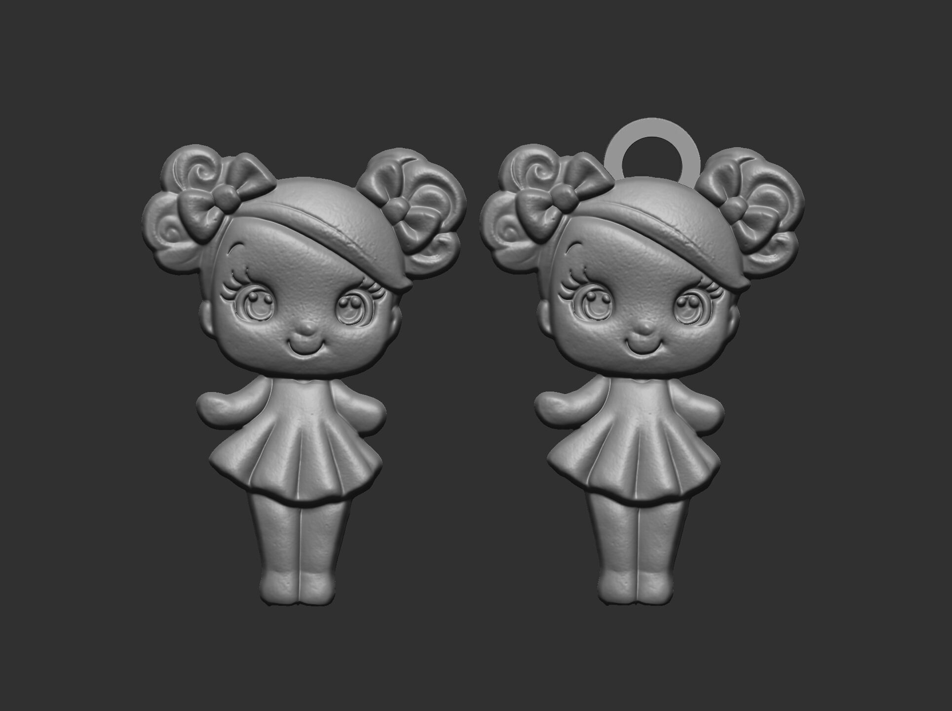 cute girl with bun hair keychain model 3D print model_5