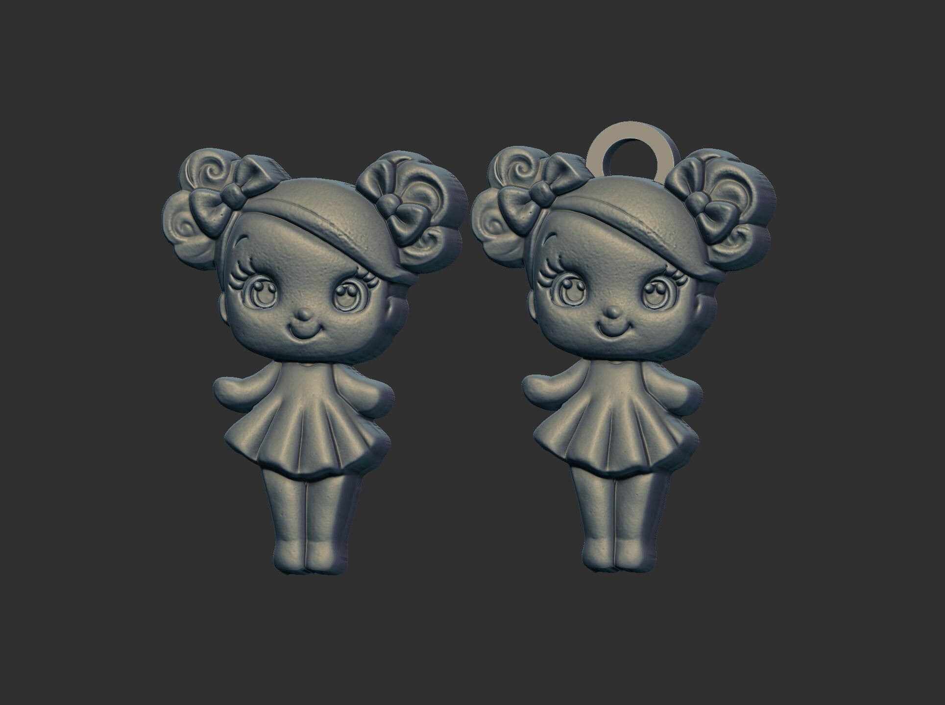 cute girl with bun hair keychain model 3D print model_2