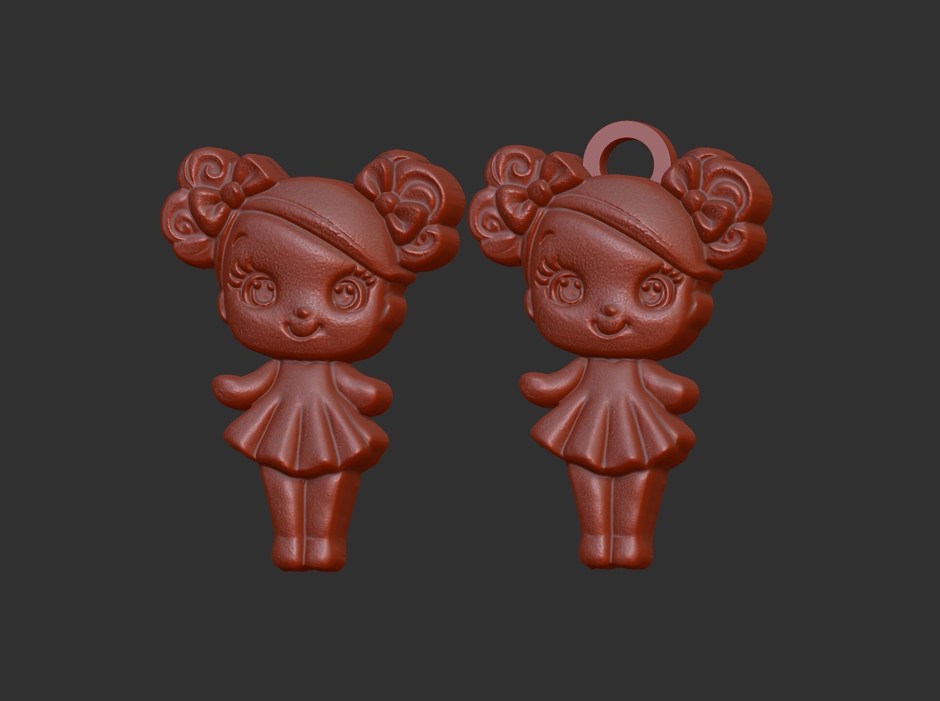 cute girl with bun hair keychain model 3D print model_14