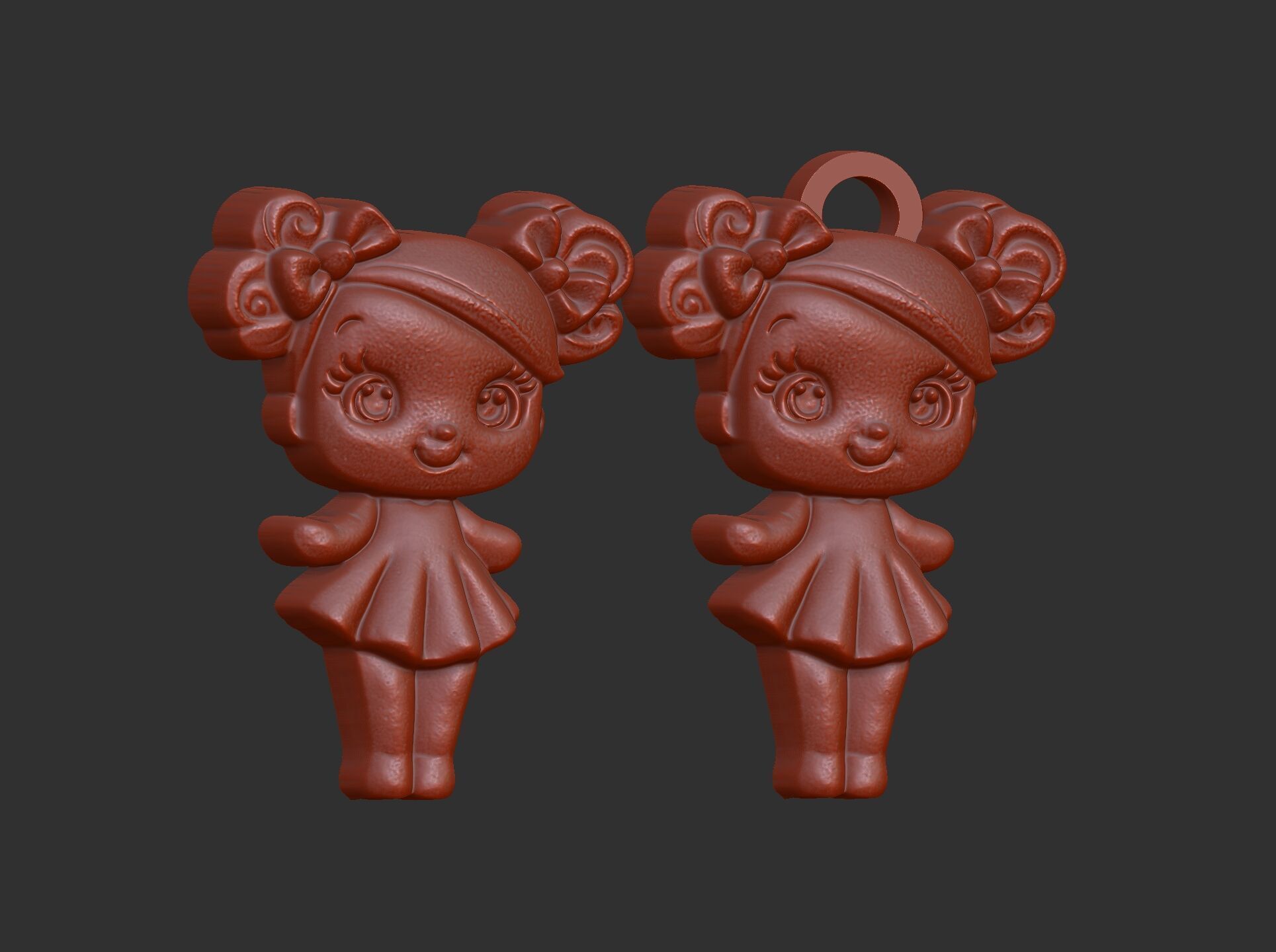 cute girl with bun hair keychain model 3D print model_13