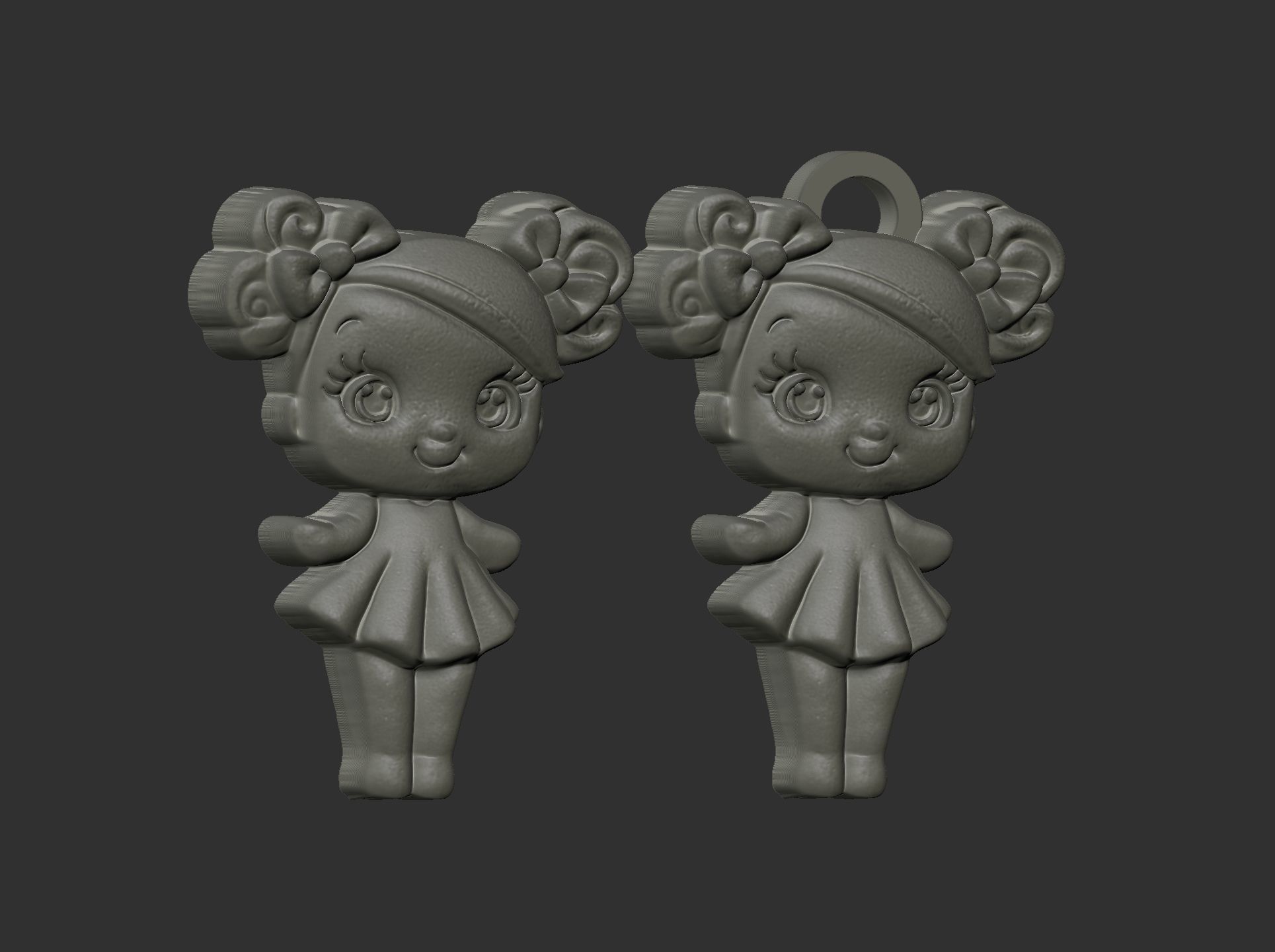 cute girl with bun hair keychain model 3D print model_10