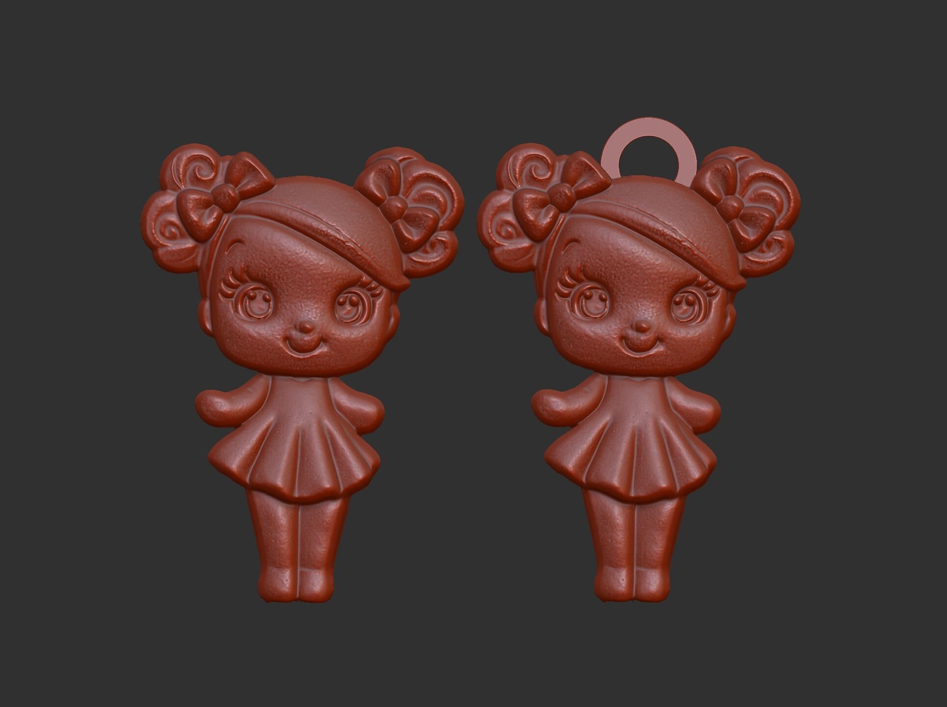 cute girl with bun hair keychain model 3D print model_6