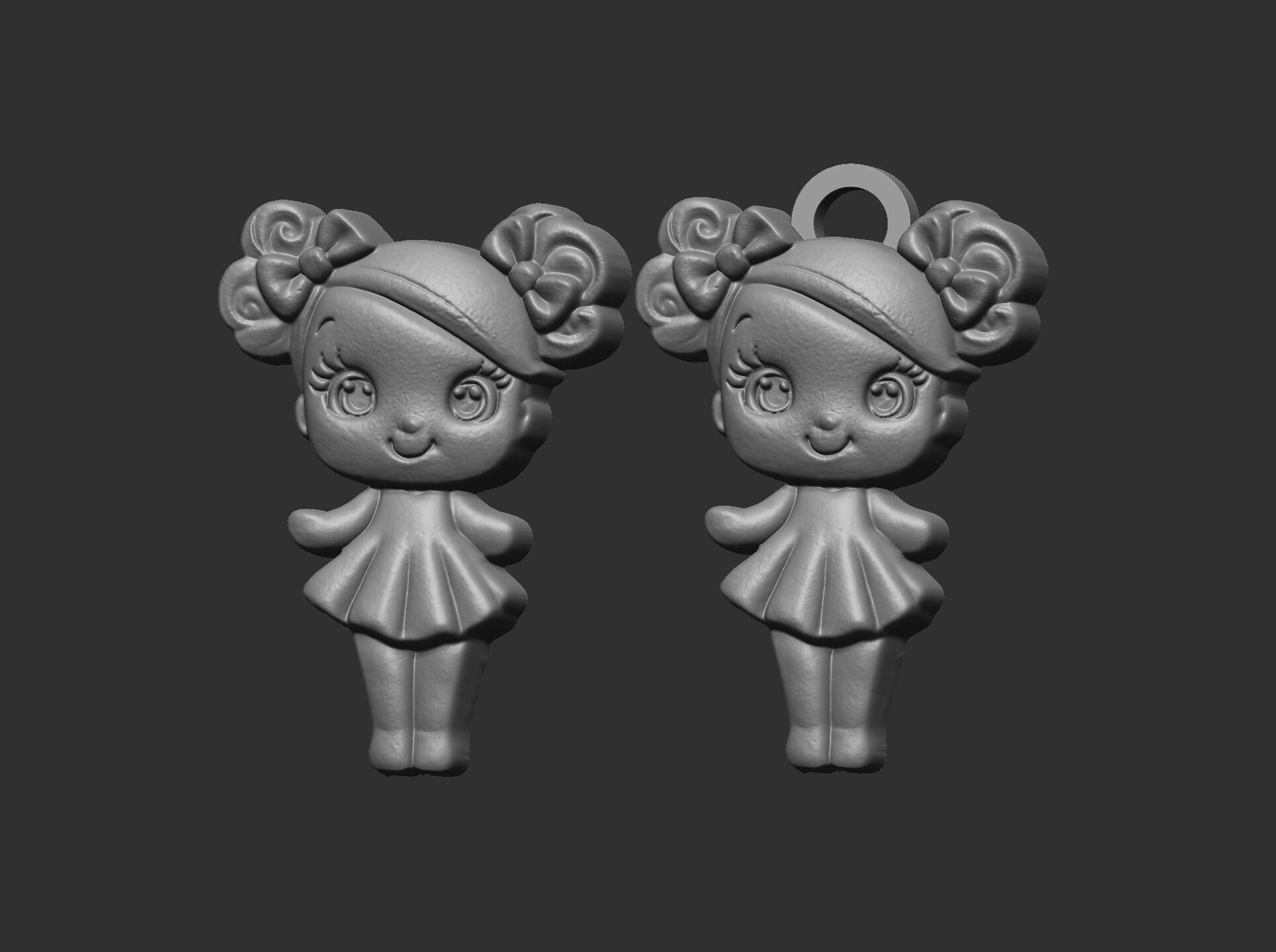 cute girl with bun hair keychain model 3D print model_1