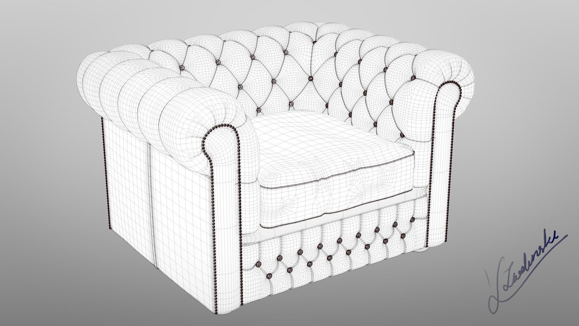 Chesterfield chair 3D model_4