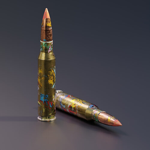 Low Poly 762x54mm AK47 Bullet Game Ready PBR Ammo Free low-poly 3D model