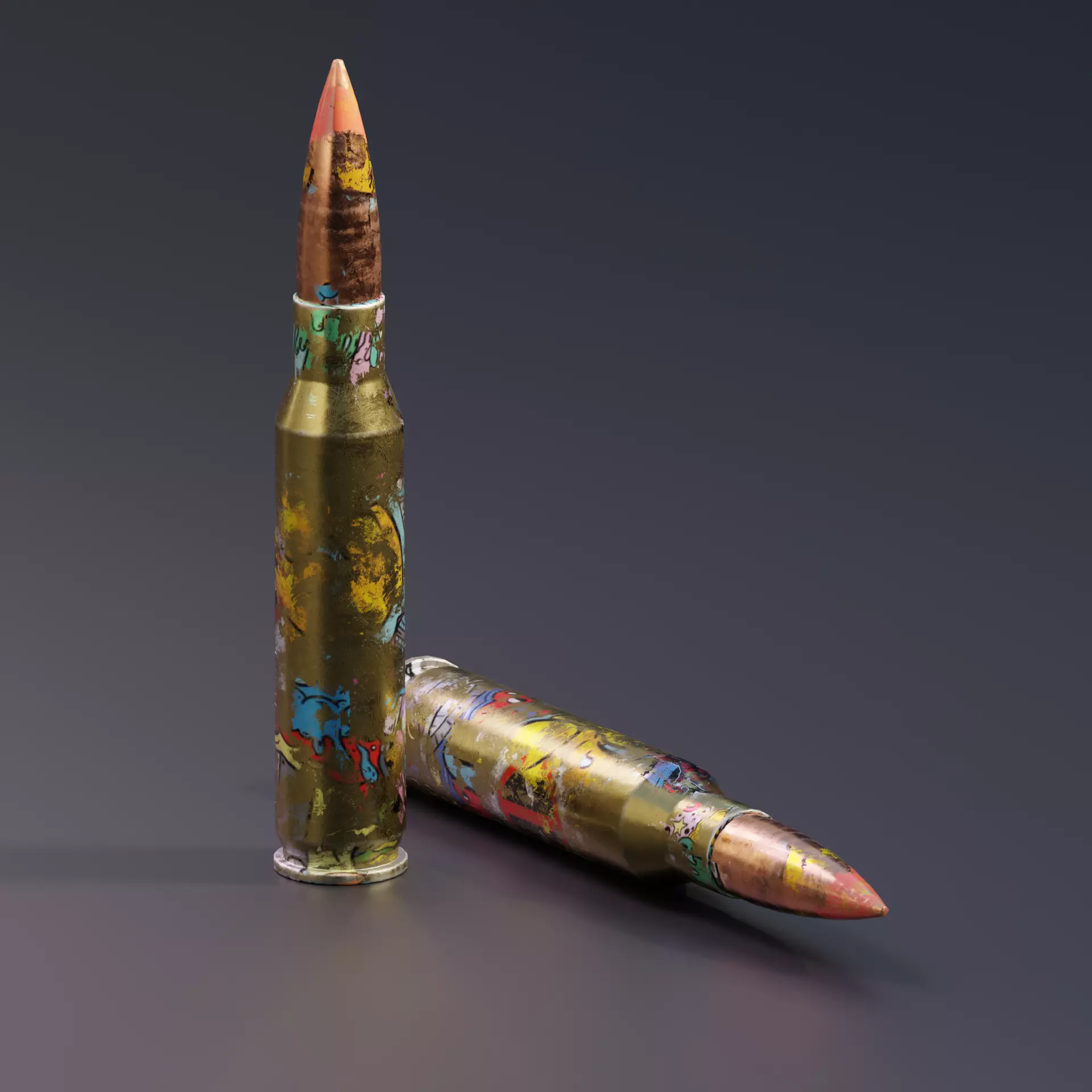 Low Poly 762x54mm AK47 Bullet Game Ready PBR Ammo Free low-poly 3D model_0