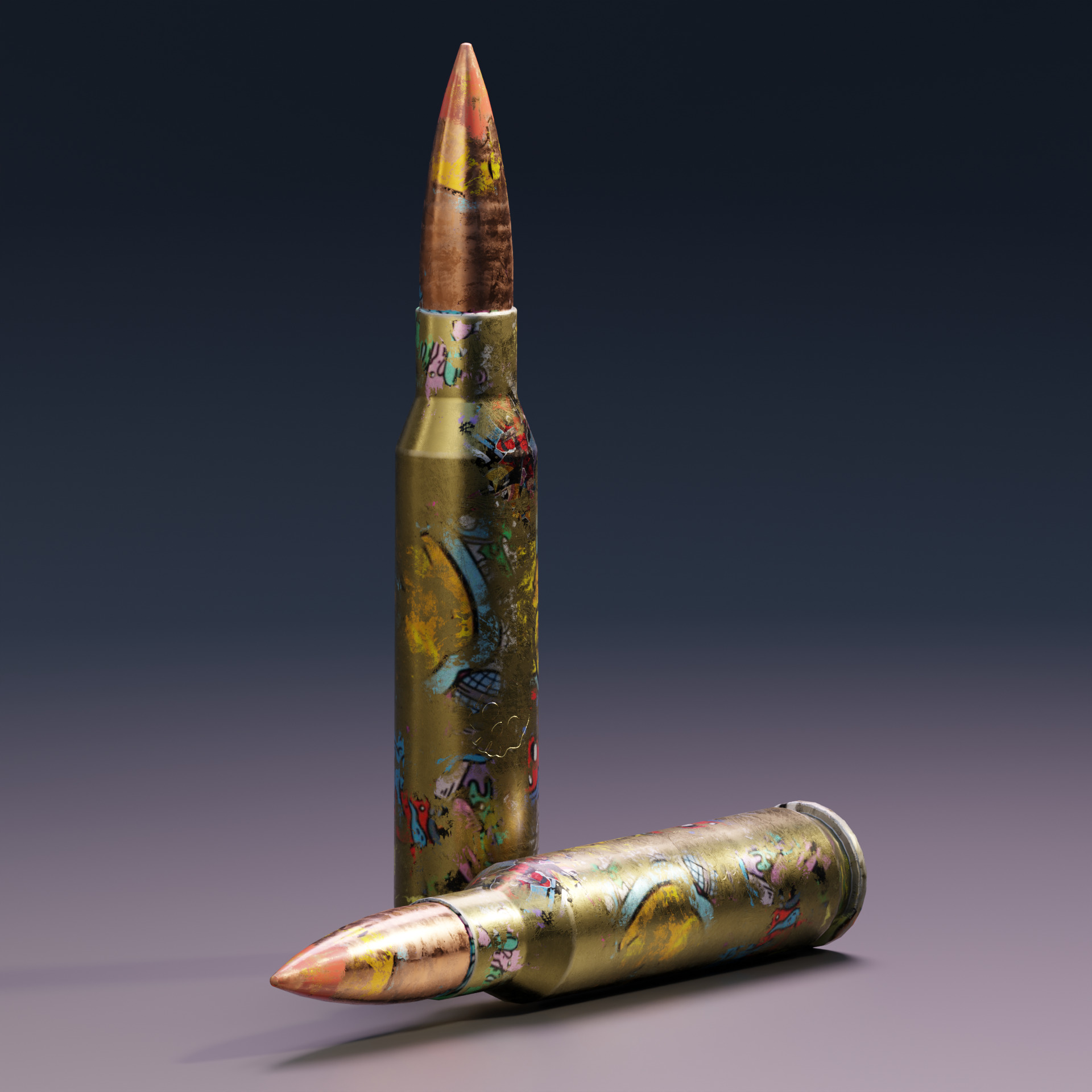 Low Poly 762x54mm AK47 Bullet Game Ready PBR Ammo Free low-poly 3D model_2
