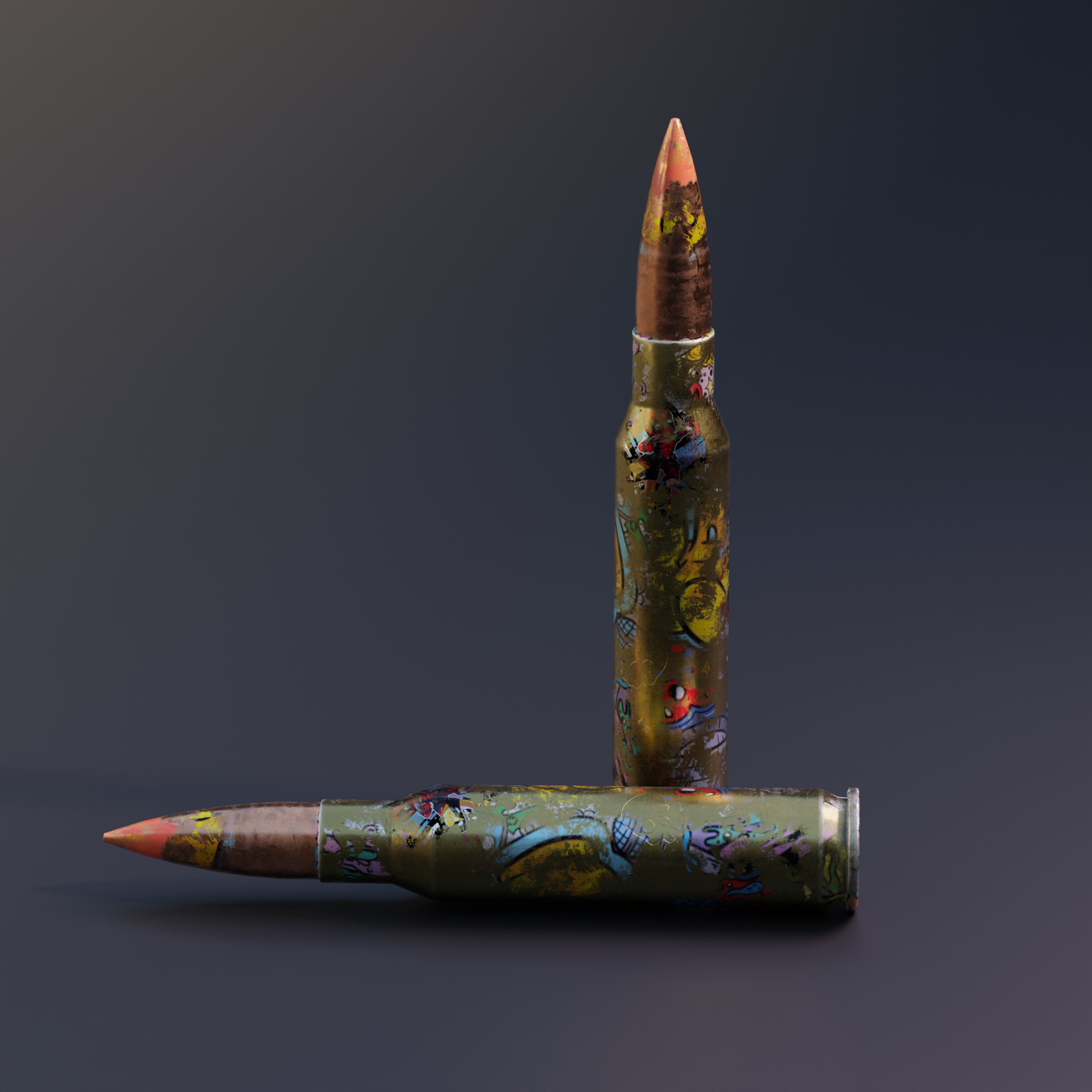 Low Poly 762x54mm AK47 Bullet Game Ready PBR Ammo Free low-poly 3D model_4