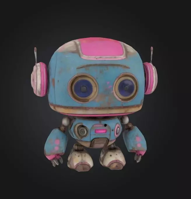 rusty droid character fun cute mech mechanical 3D model_0