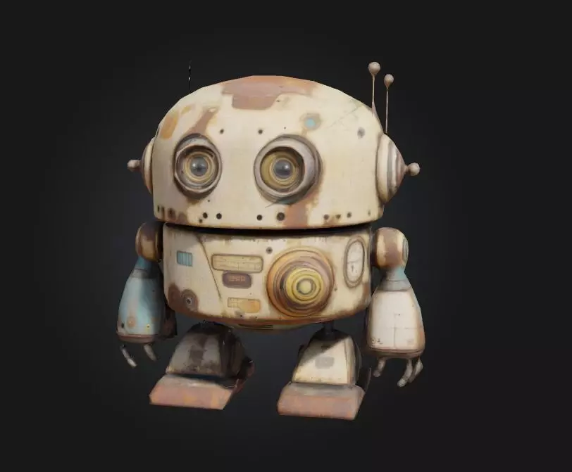 rusty droid character fun cute mech mechanical 3D model_0