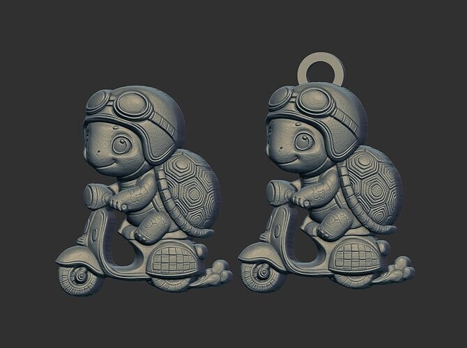scooter riding turtel keychain 3D print model