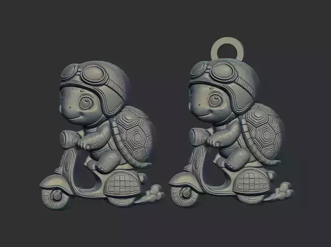 scooter riding turtel keychain 3D print model