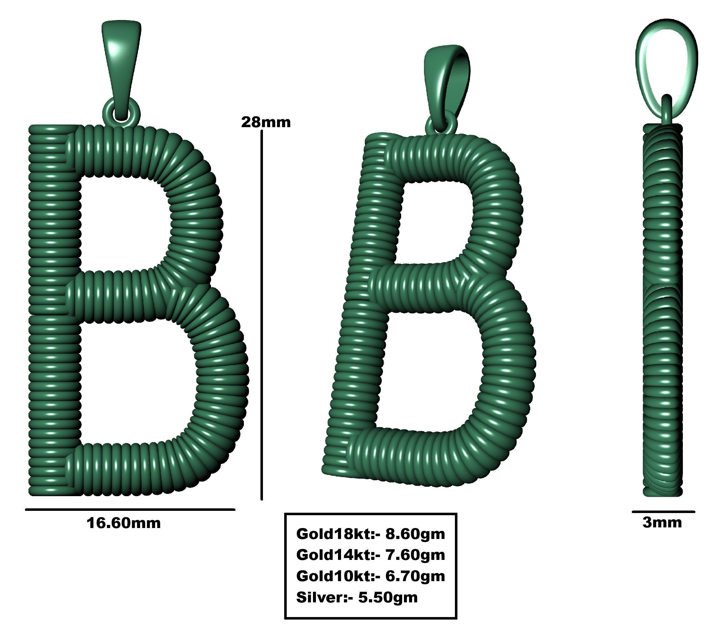 Spiral Initial Letter B Pendant 3D print model_34