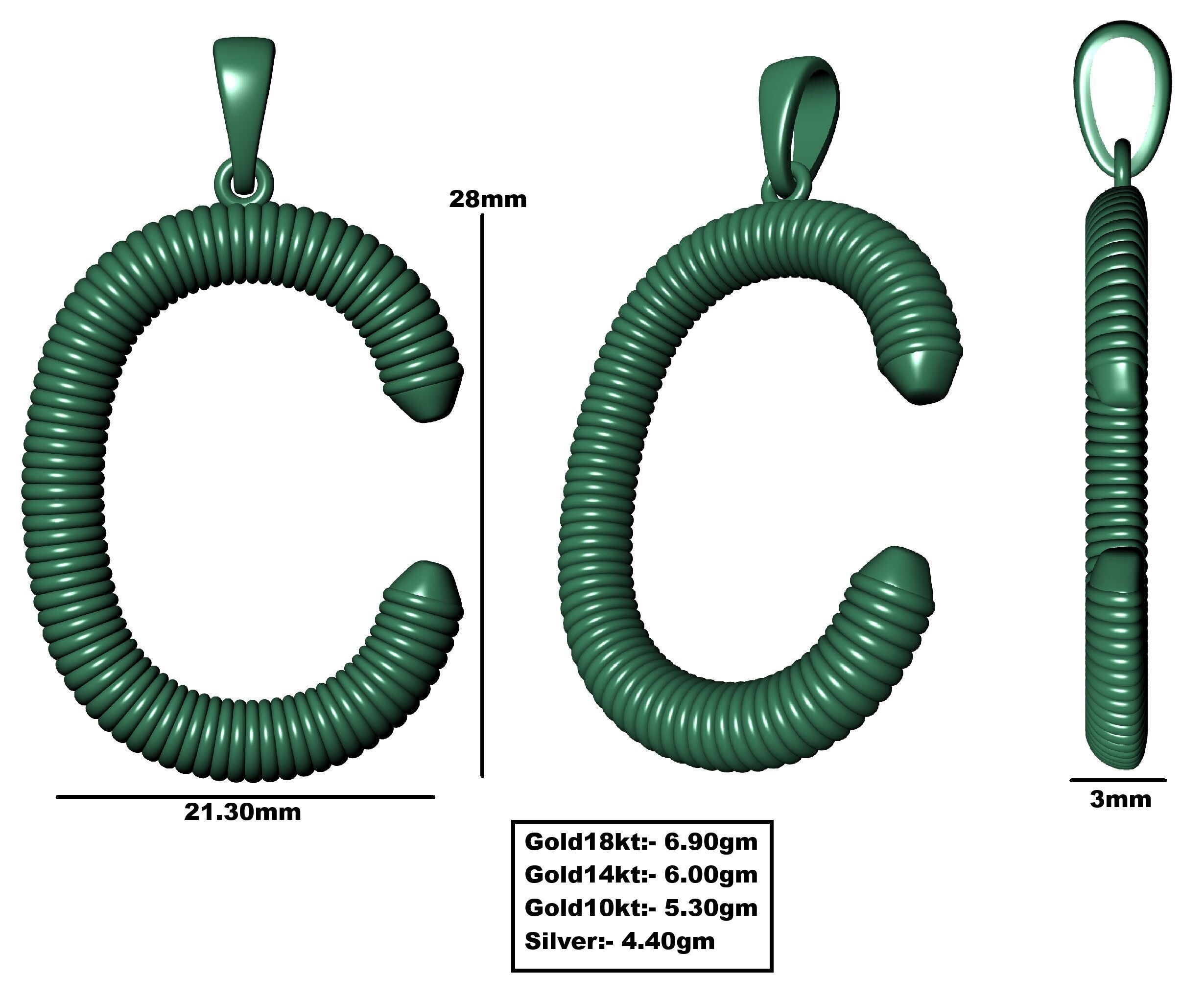 Spiral Initial Letter C Pendant 3D print model_34