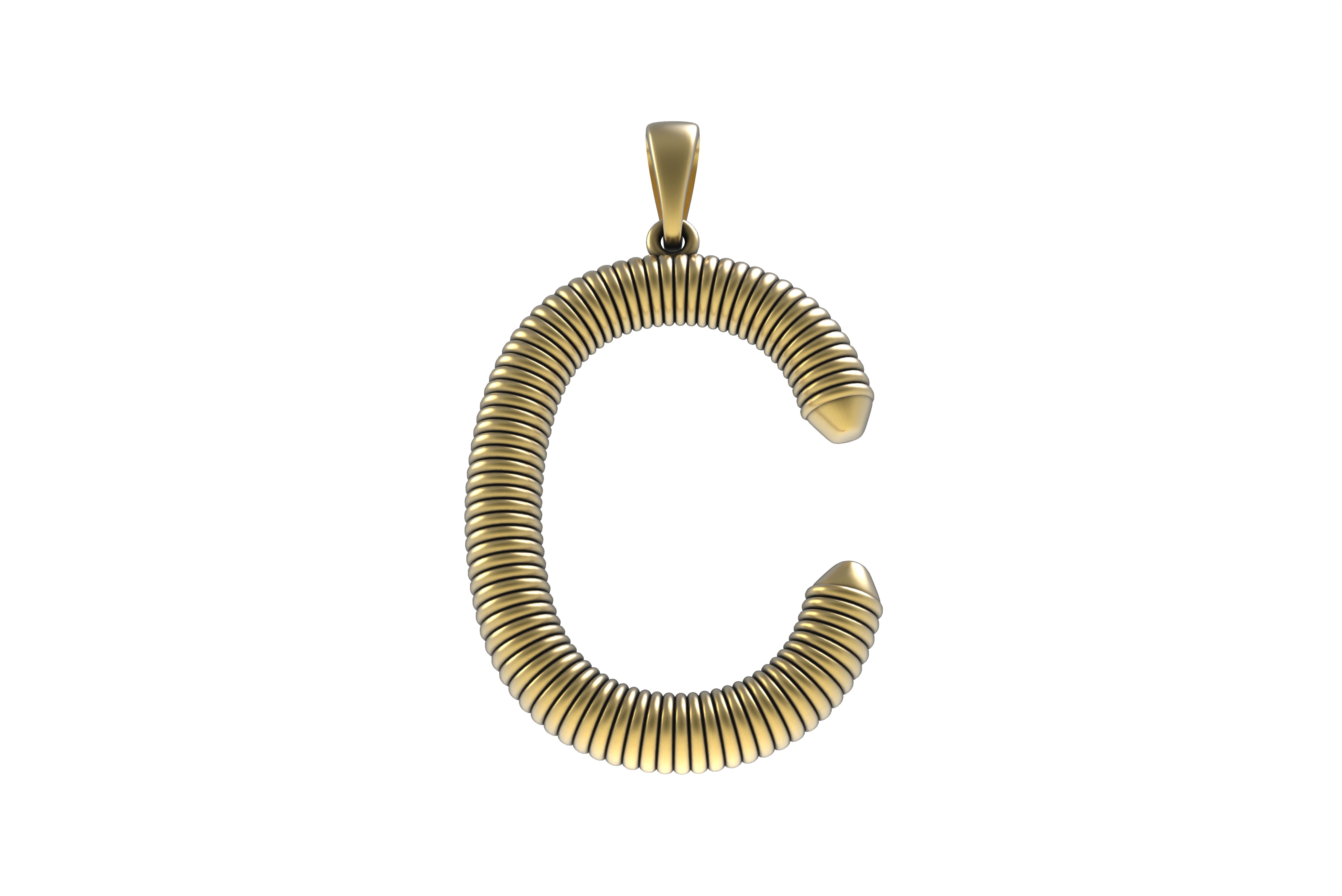Spiral Initial Letter C Pendant 3D print model_15