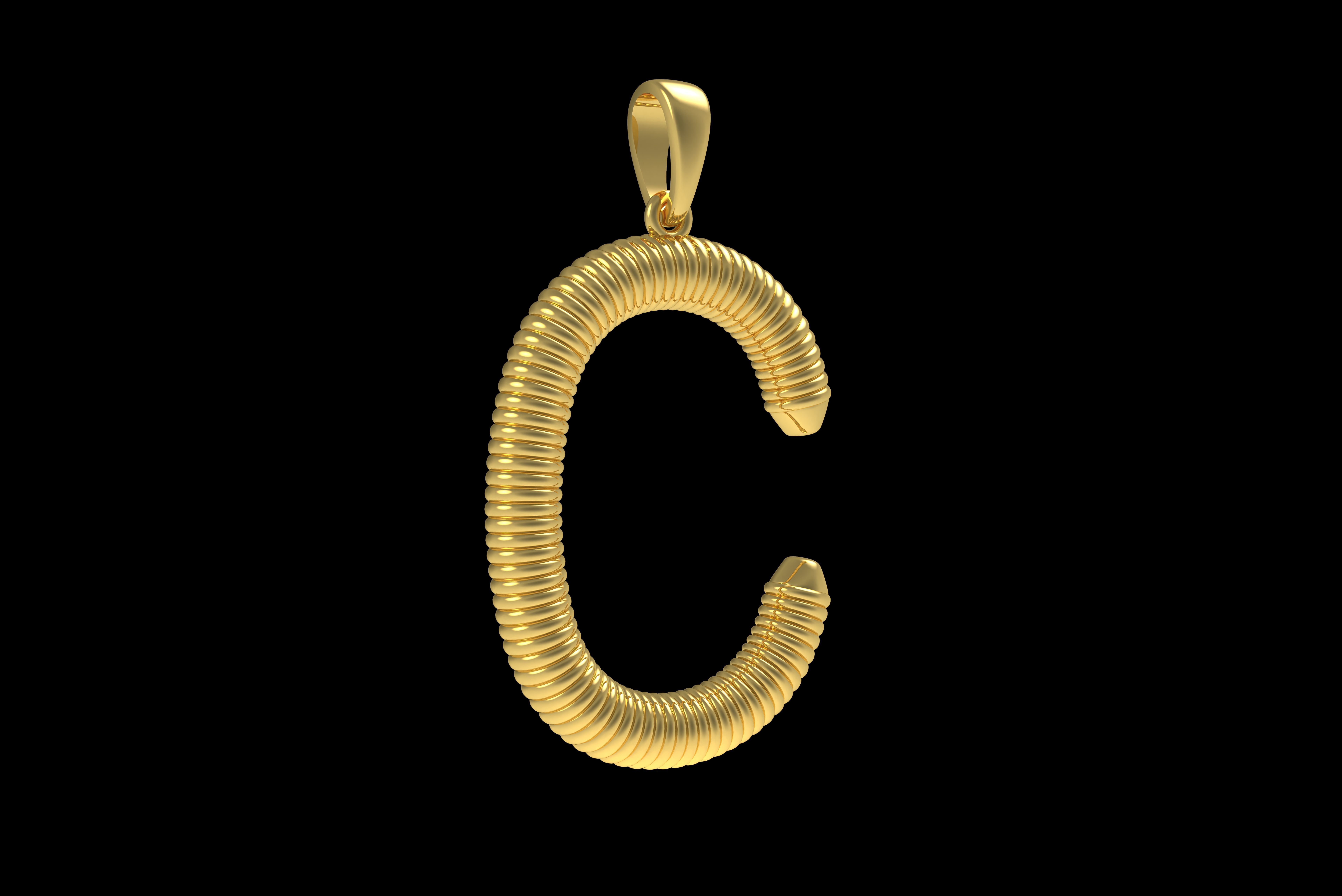 Spiral Initial Letter C Pendant 3D print model_25
