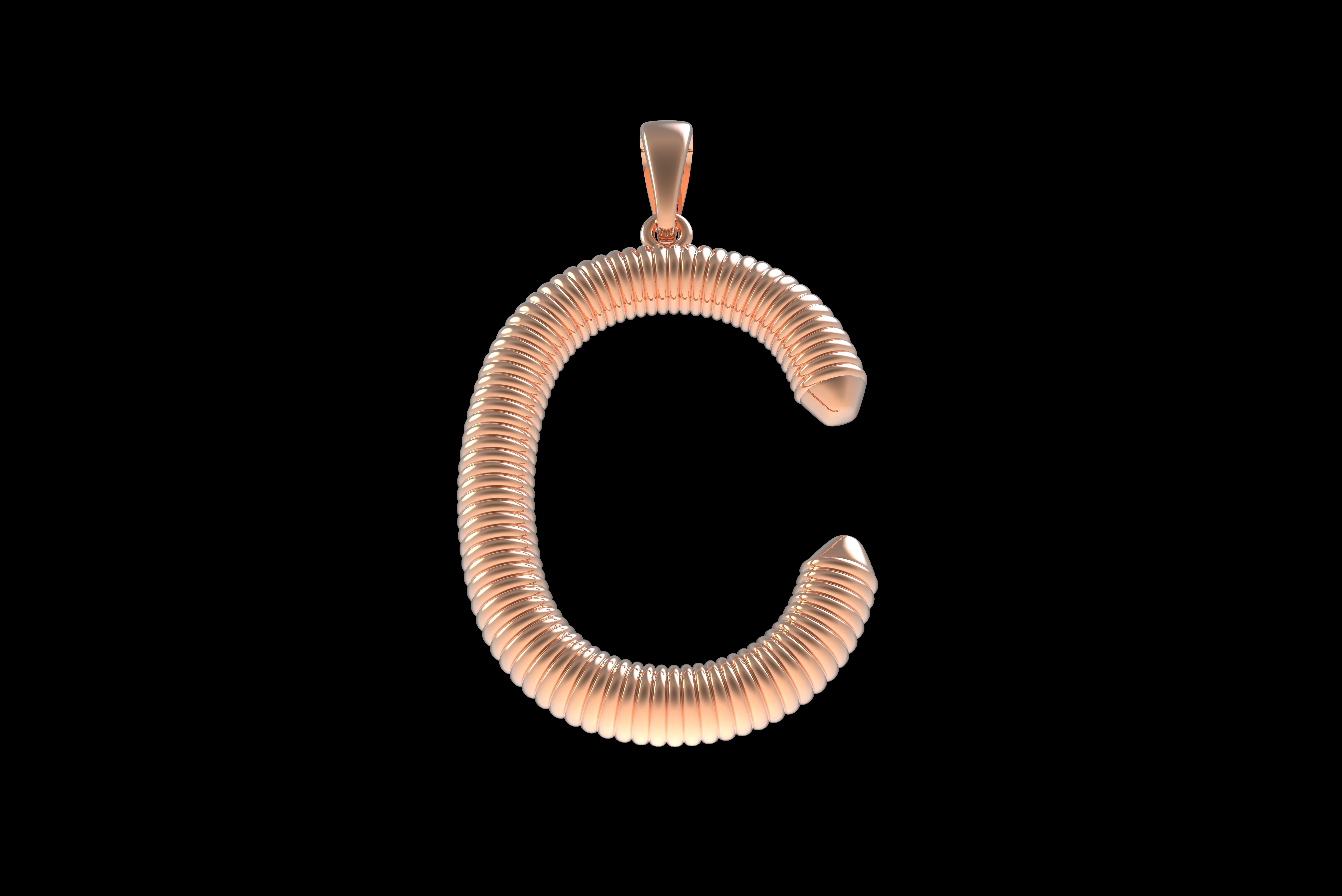 Spiral Initial Letter C Pendant 3D print model_31