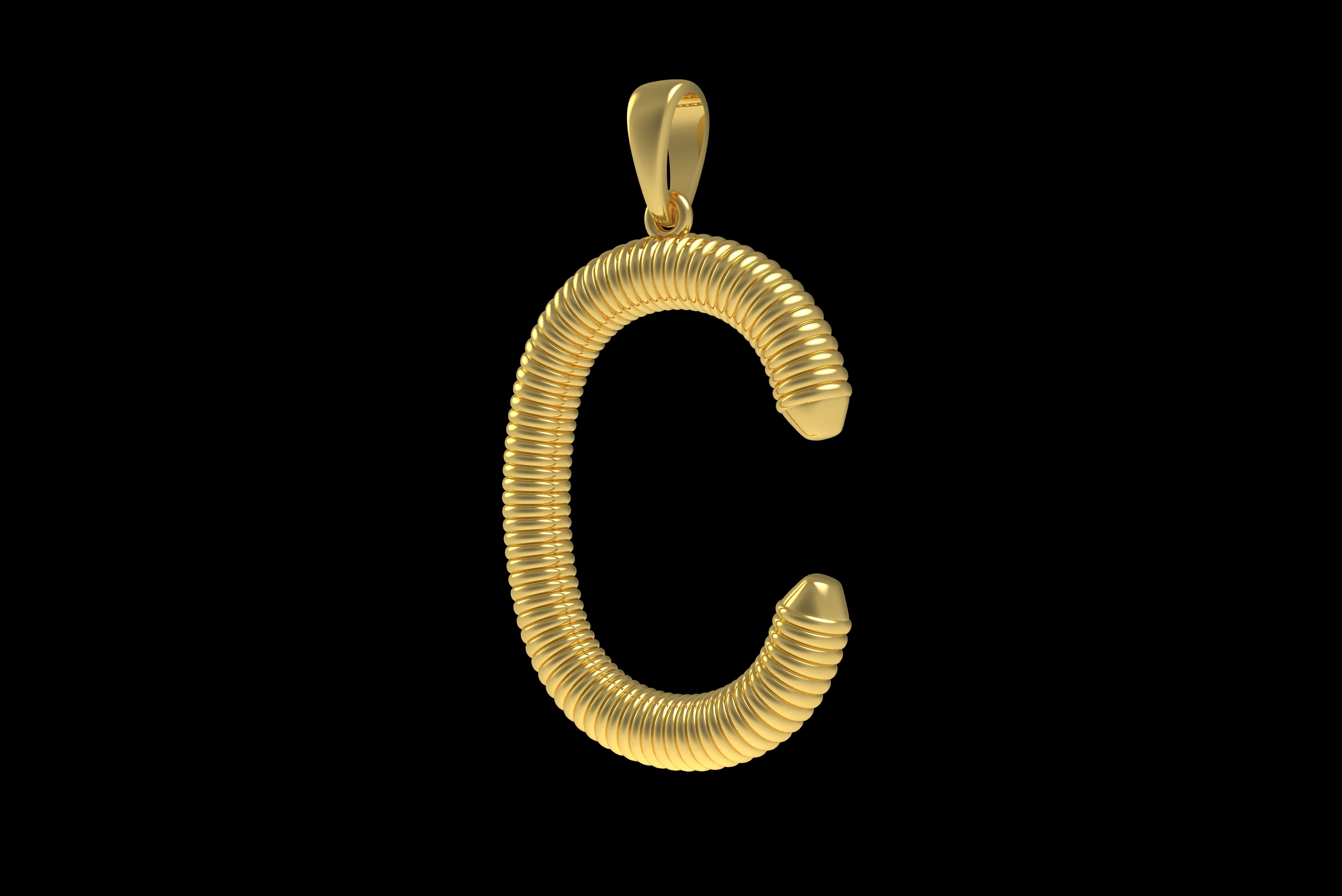 Spiral Initial Letter C Pendant 3D print model_24